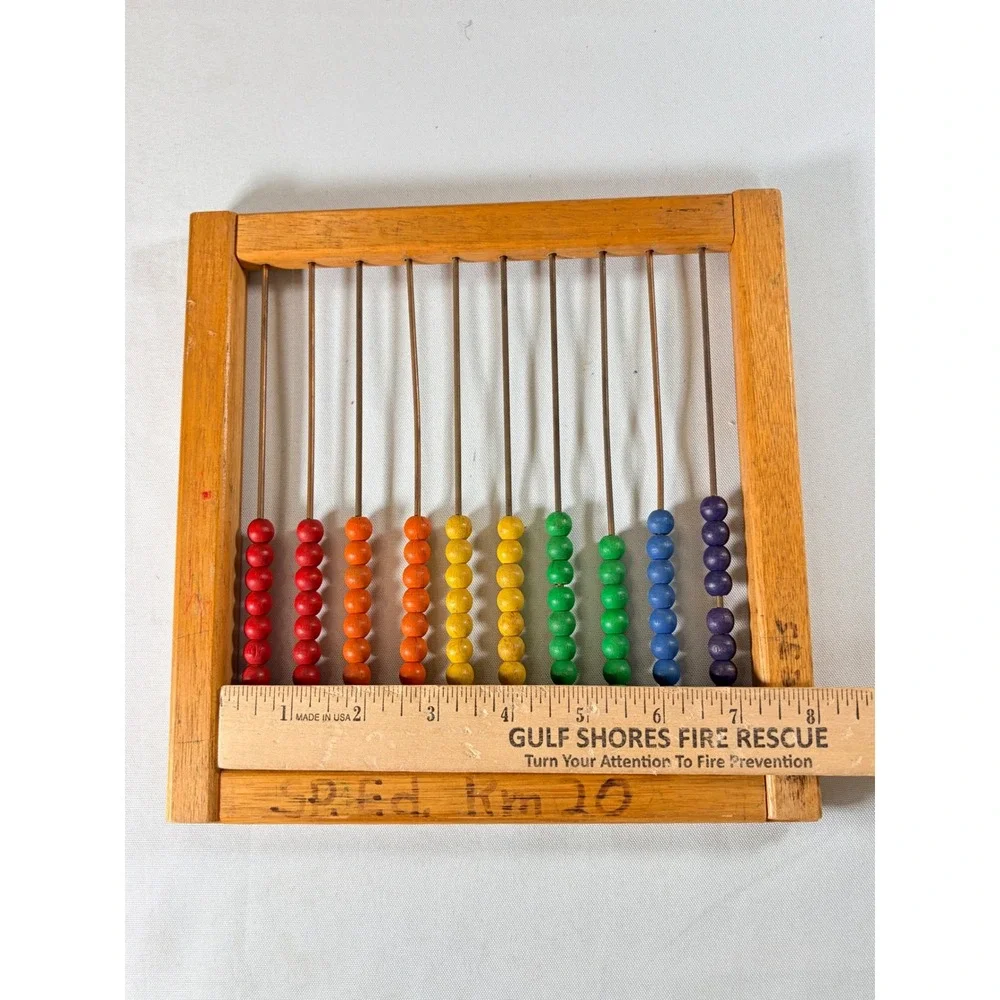 Vintage Wooden Abacus Set 2 Counting Beads Math Toy School Room Montessori